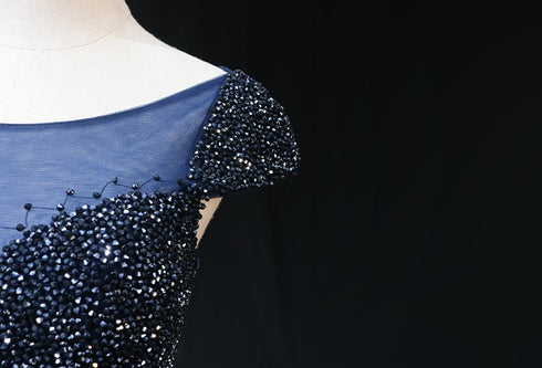 Gothic Royal Blue Tulle Ball Gown Wedding Dress - Cap Sleeve Dress - Royal Blue Prom Dress Plus Size